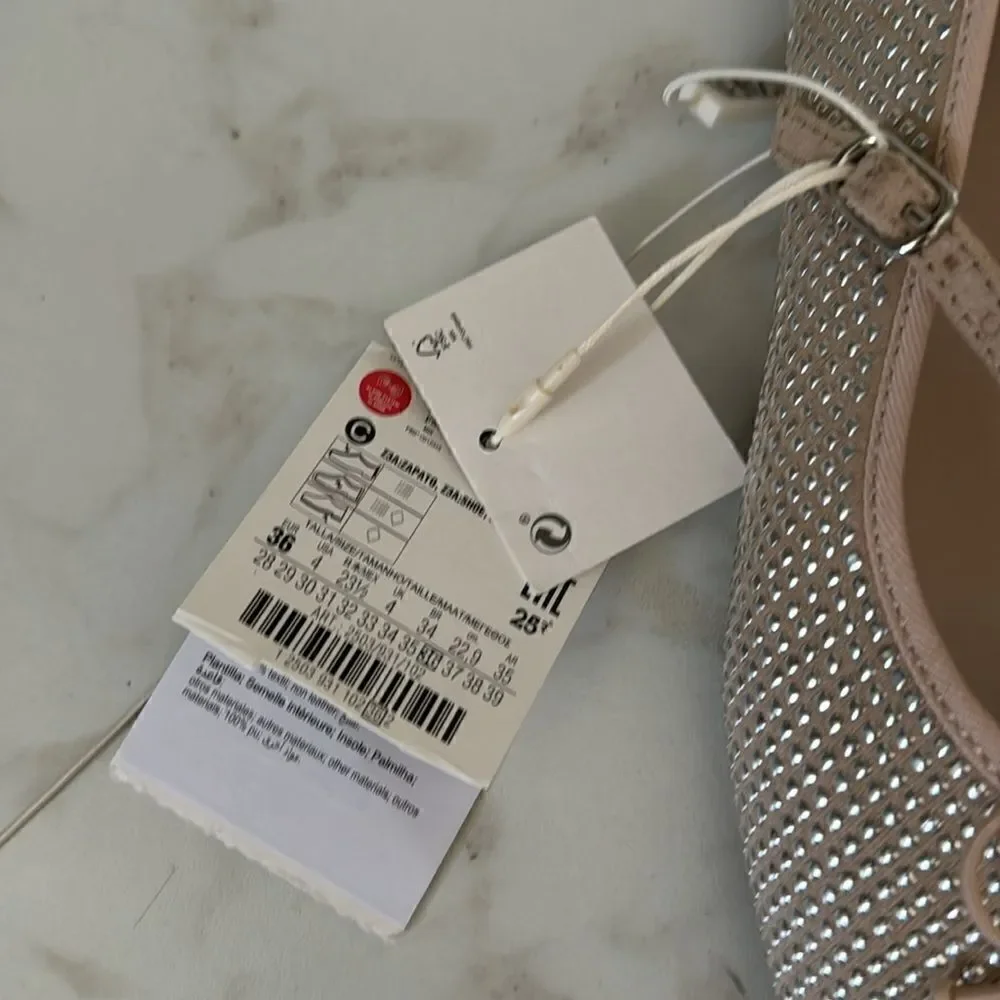 Zara Beige Sparkly Ballet Flats NWT